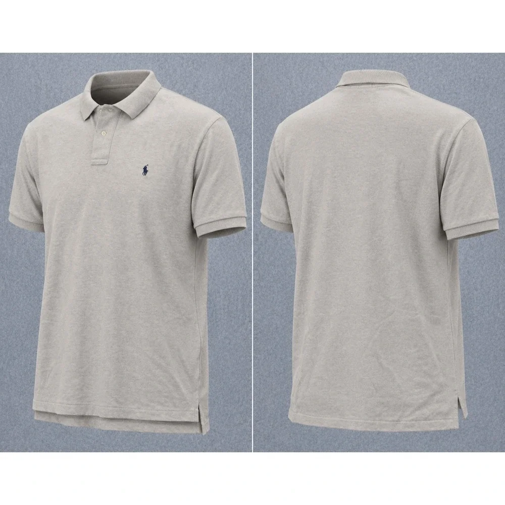 Polo Ralph Lauren Shirt Mens XL Beige Heather Pique Mesh Short Sleeve Pony Prep